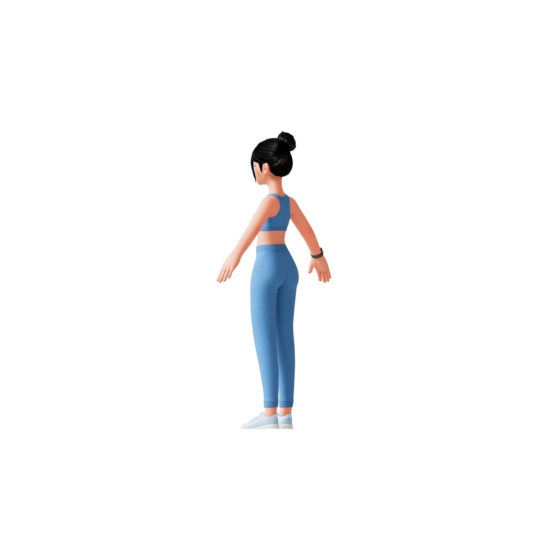 Cartoon Fitness Girl 3D Model – Low Poly Rigged Character, FBX & GLB - View 29