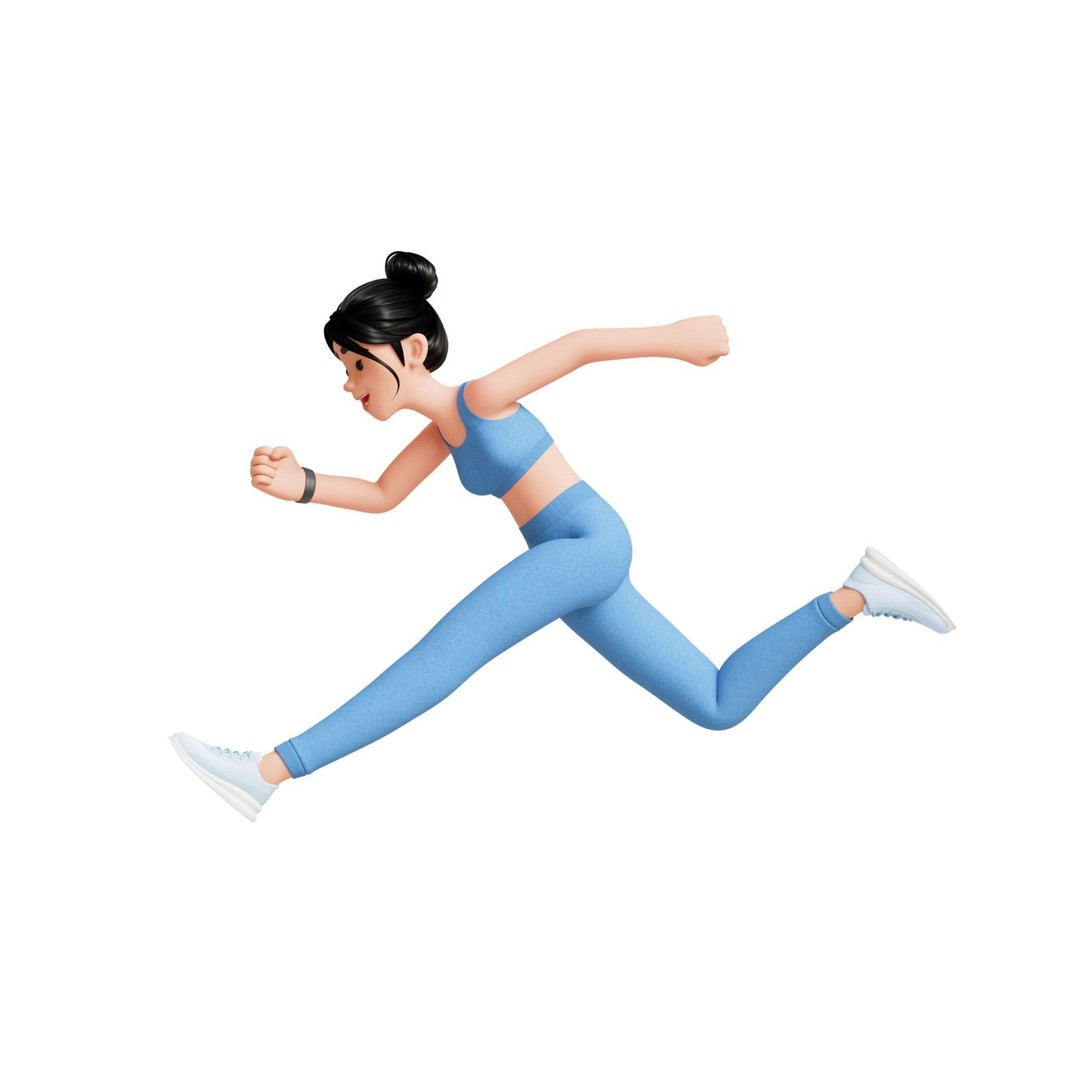 Cartoon Fitness Girl 3D Model – Low Poly Rigged Character, FBX & GLB - View 3