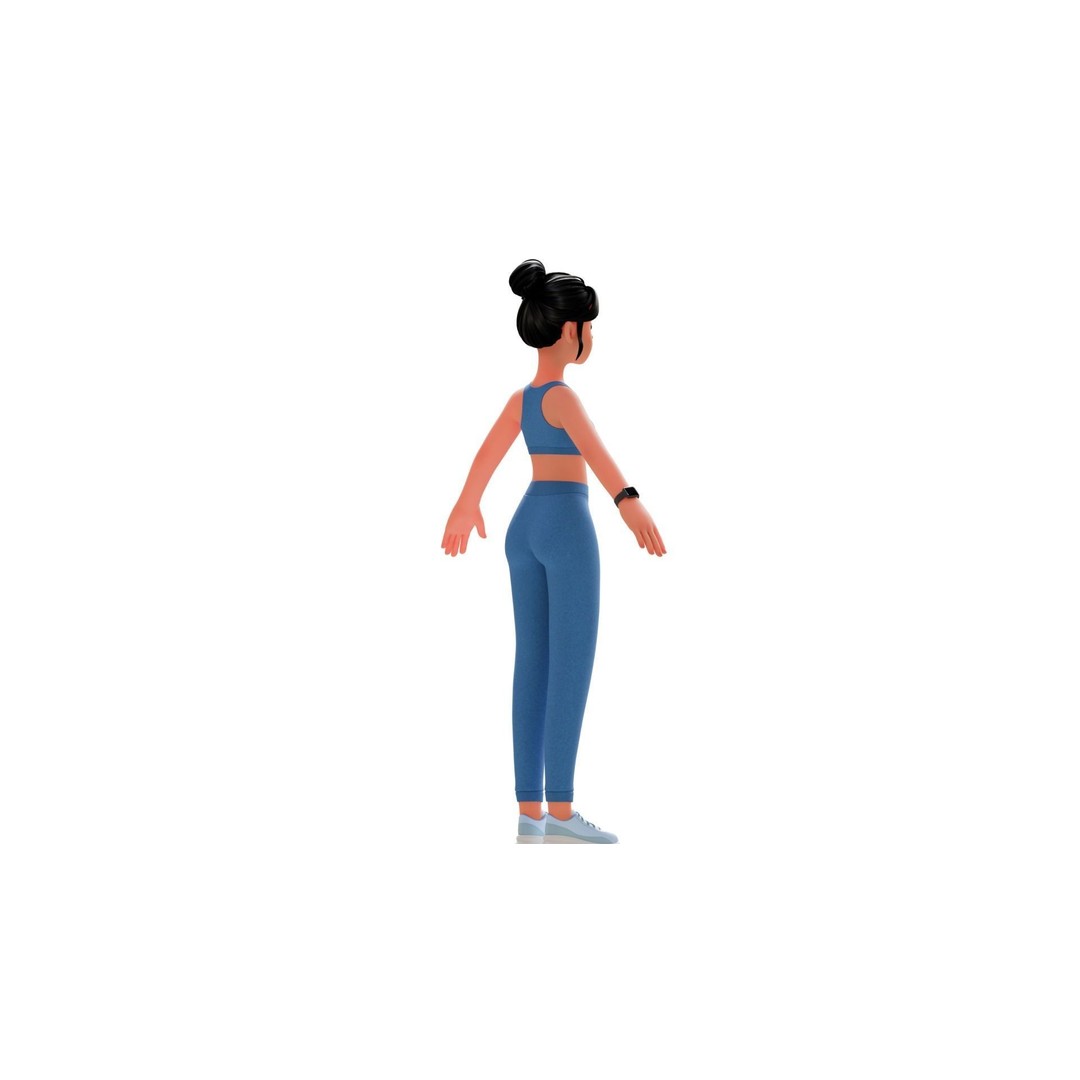 Cartoon Fitness Girl 3D Model – Low Poly Rigged Character, FBX & GLB - View 30