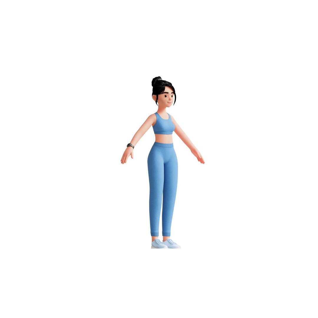 Cartoon Fitness Girl 3D Model – Low Poly Rigged Character, FBX & GLB - View 31