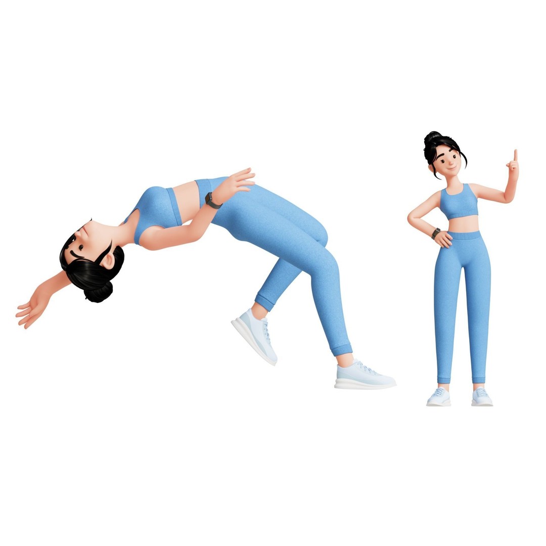 Cartoon Fitness Girl 3D Model – Low Poly Rigged Character, FBX & GLB - View 32