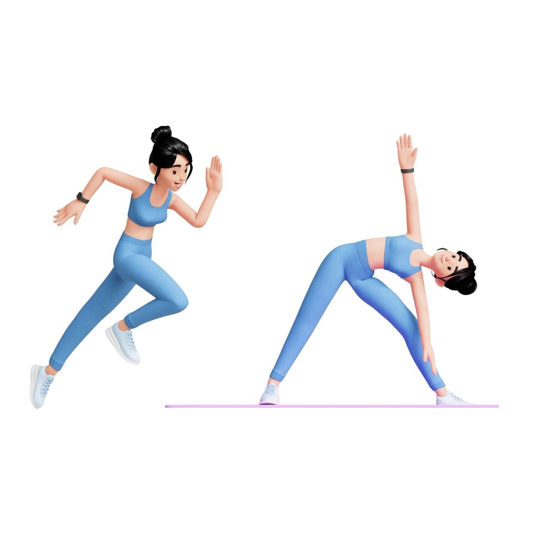 Cartoon Fitness Girl 3D Model – Low Poly Rigged Character, FBX & GLB - View 33