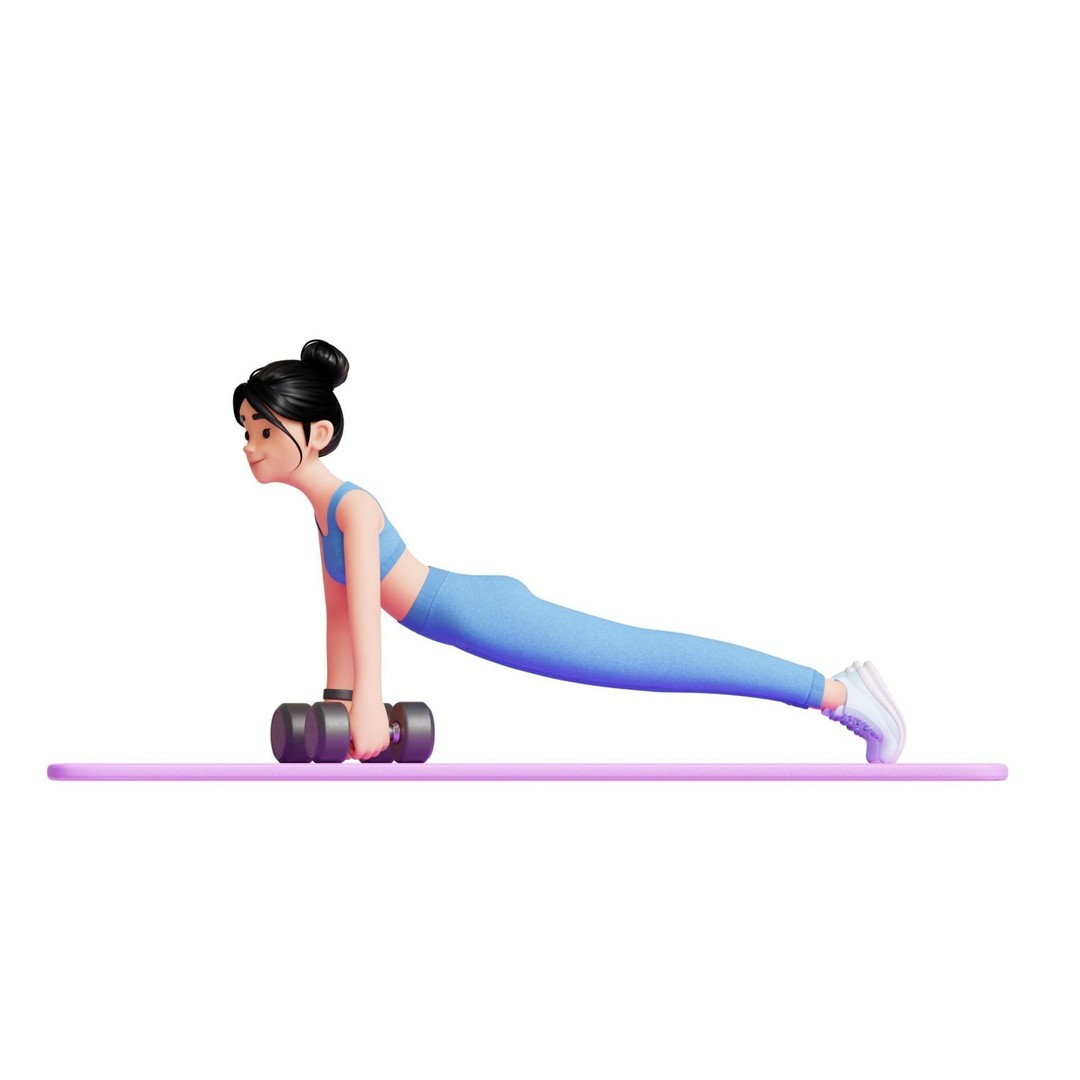 Cartoon Fitness Girl 3D Model – Low Poly Rigged Character, FBX & GLB - View 34