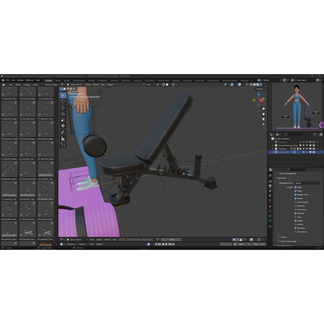 Cartoon Fitness Girl 3D Model – Low Poly Rigged Character, FBX & GLB - View 36
