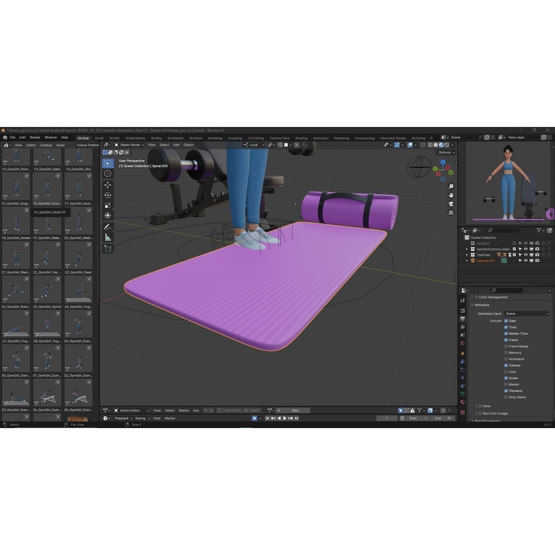 Cartoon Fitness Girl 3D Model – Low Poly Rigged Character, FBX & GLB - View 37