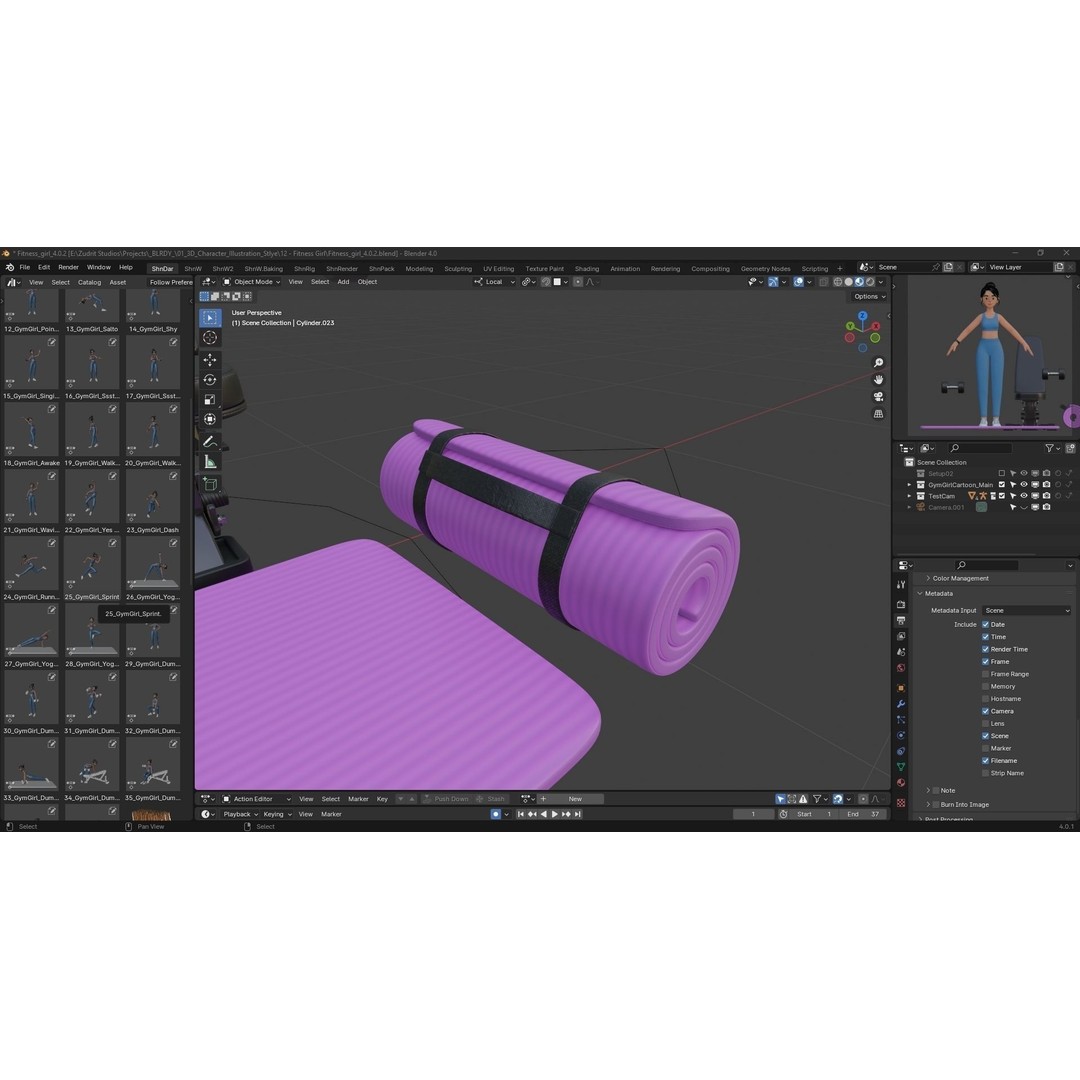 Cartoon Fitness Girl 3D Model – Low Poly Rigged Character, FBX & GLB - View 38