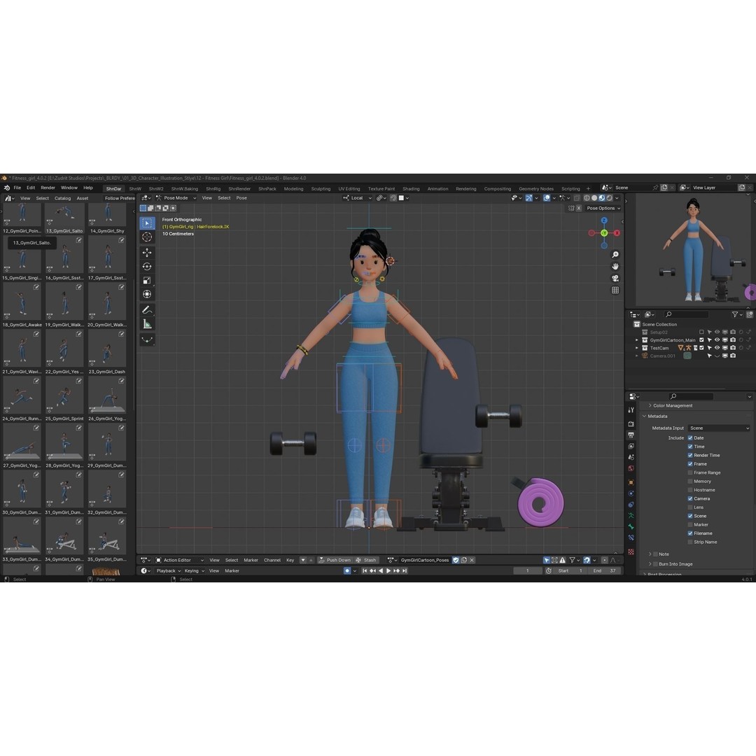 Cartoon Fitness Girl 3D Model – Low Poly Rigged Character, FBX & GLB - View 5
