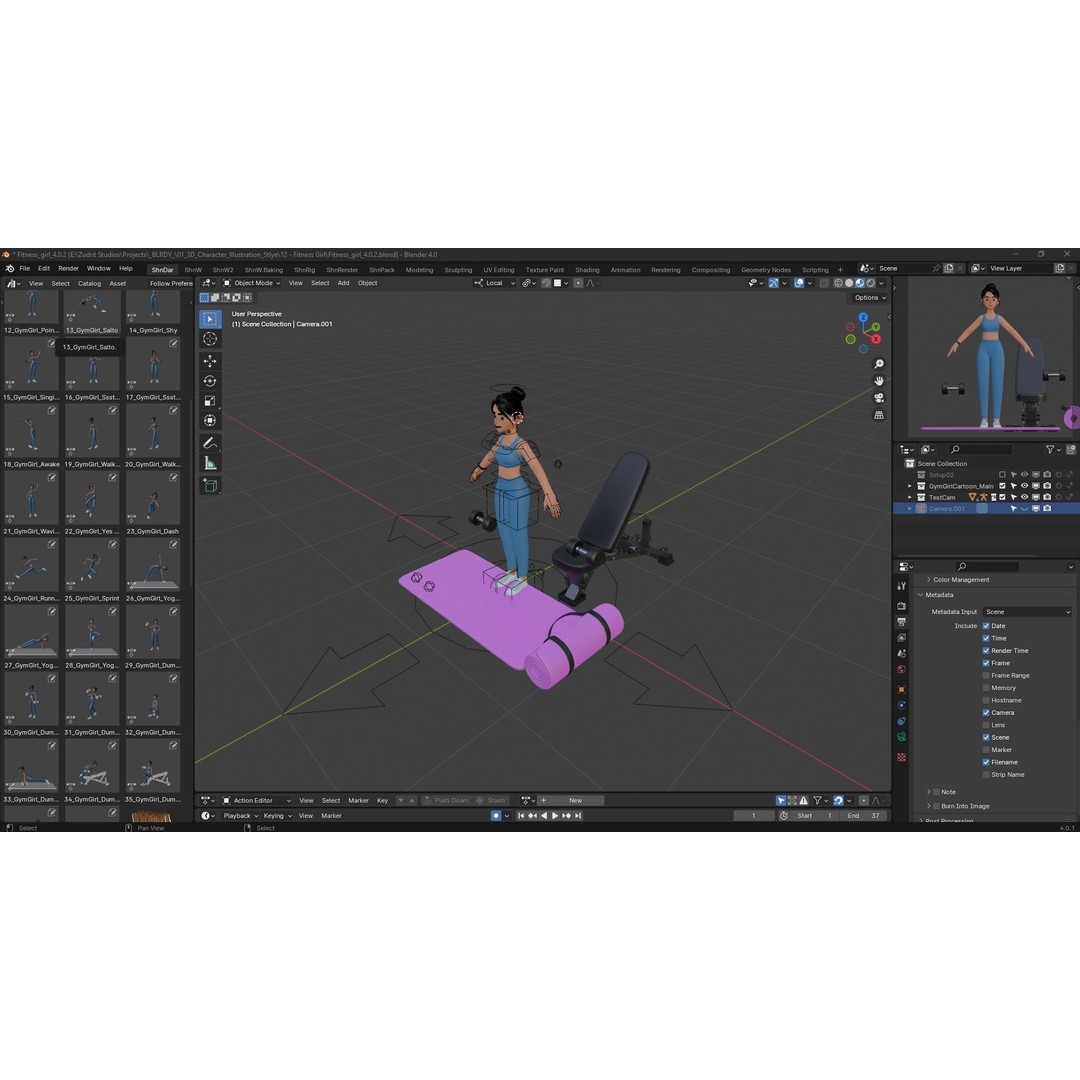 Cartoon Fitness Girl 3D Model – Low Poly Rigged Character, FBX & GLB - View 6