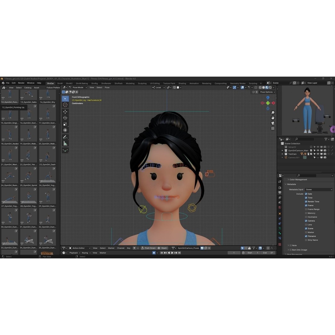 Cartoon Fitness Girl 3D Model – Low Poly Rigged Character, FBX & GLB - View 8