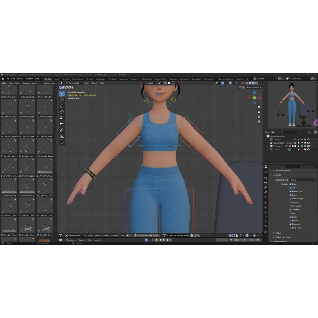 Cartoon Fitness Girl 3D Model – Low Poly Rigged Character, FBX & GLB - View 9