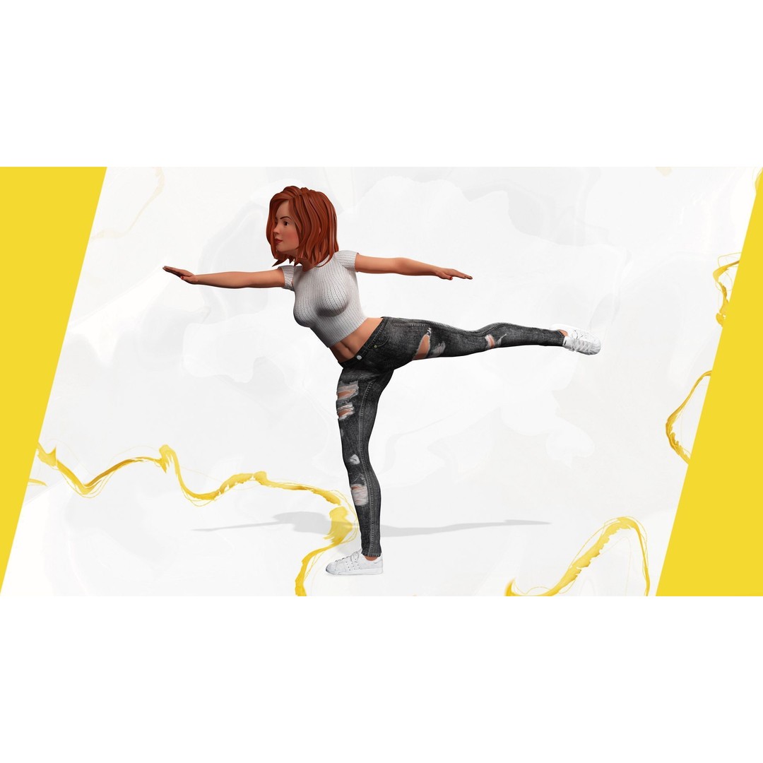 Cartoon Rigged Girl 3D Model – Semi-Realistic Low Poly Character for Animation - View 12