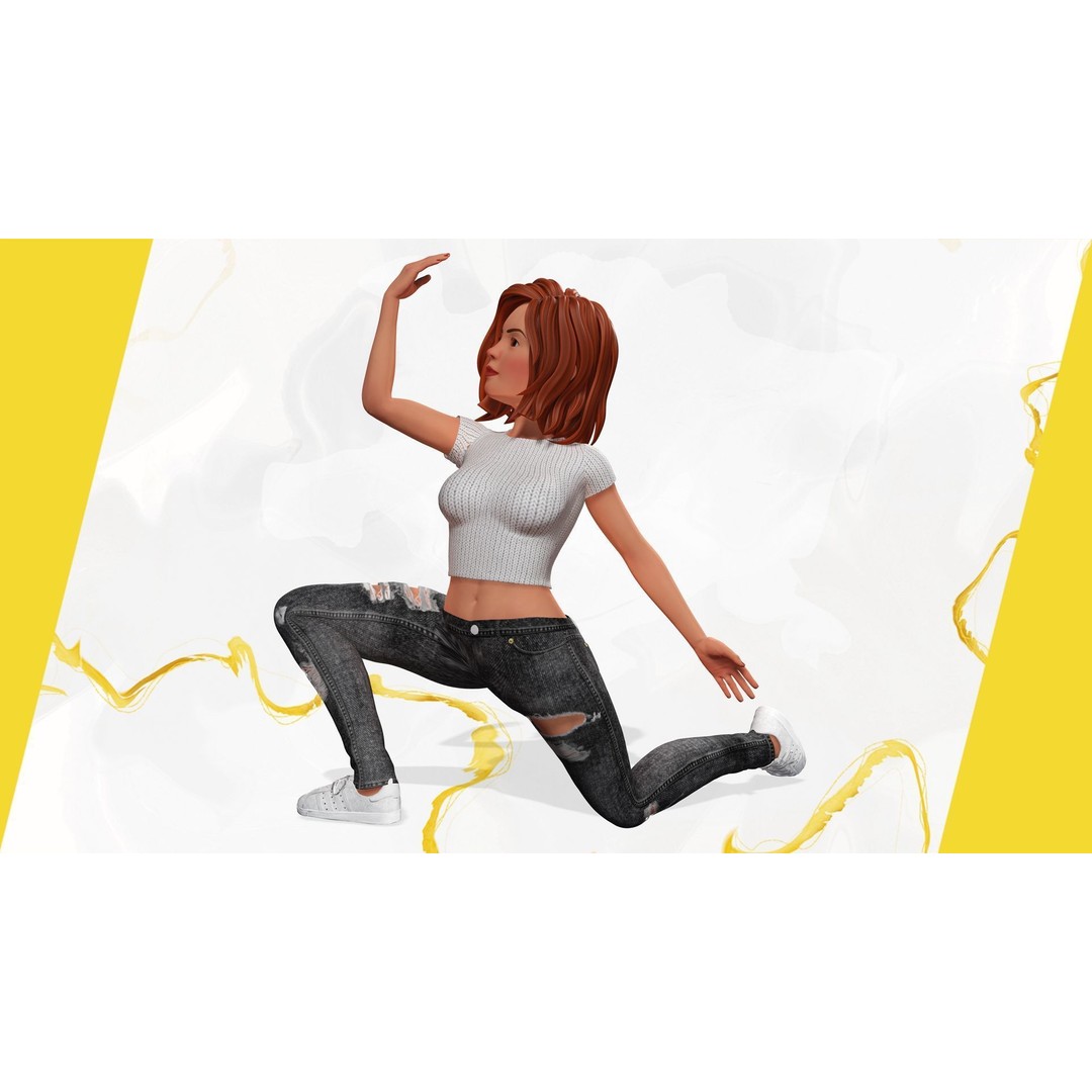 Cartoon Rigged Girl 3D Model – Semi-Realistic Low Poly Character for Animation - View 13