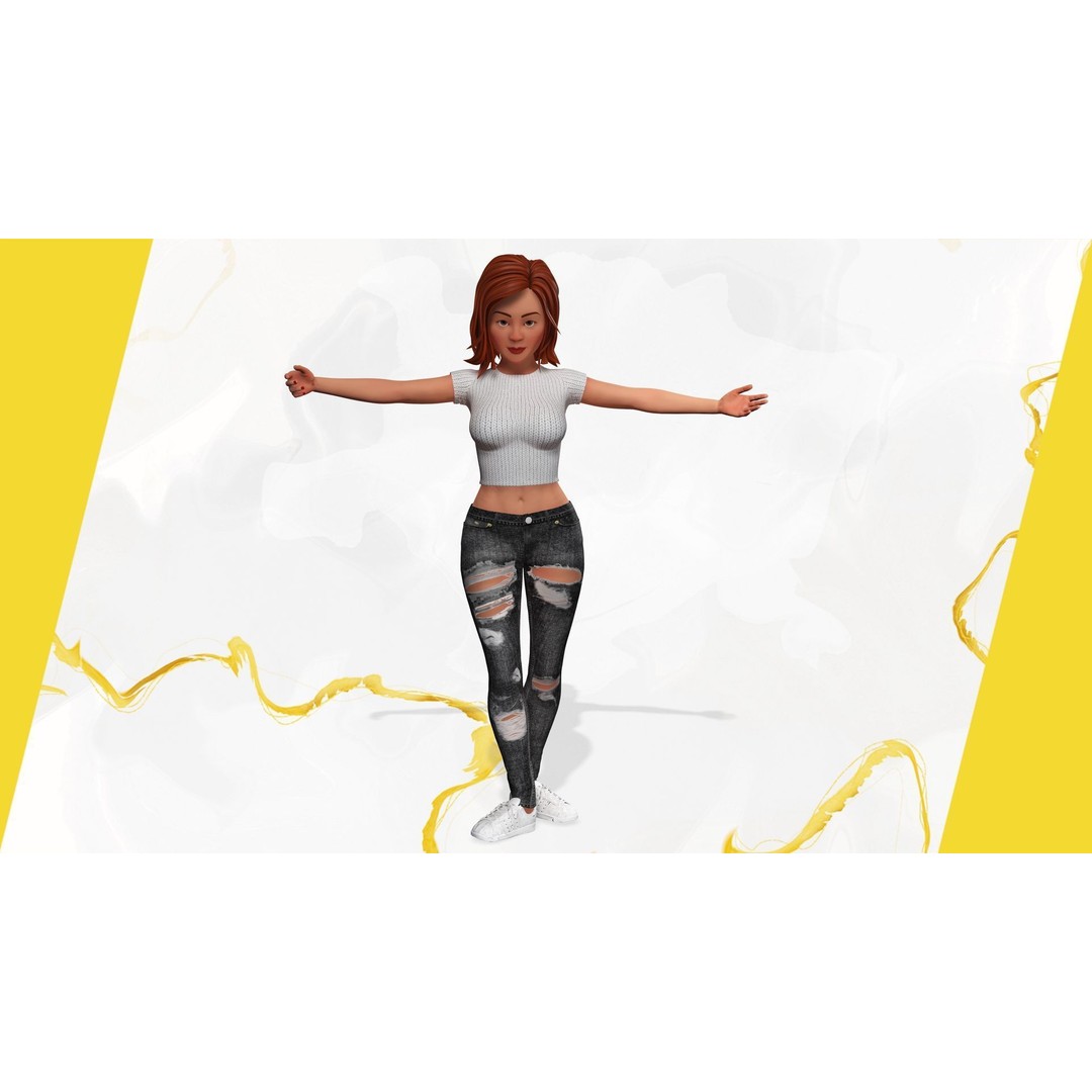 Cartoon Rigged Girl 3D Model – Semi-Realistic Low Poly Character for Animation - View 14