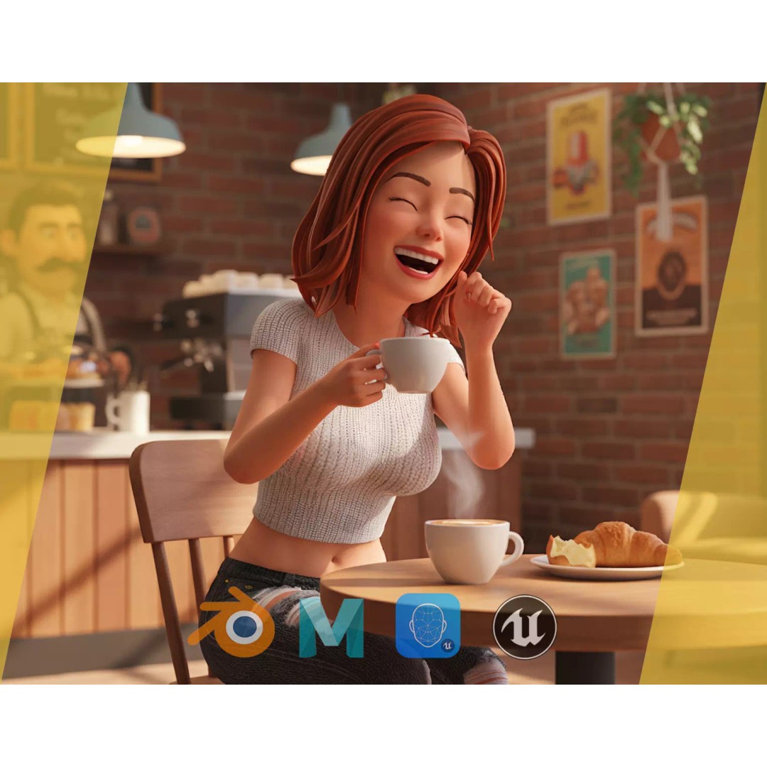 Cartoon Rigged Girl 3D Model – Semi-Realistic Low Poly Character for Animation - View 2