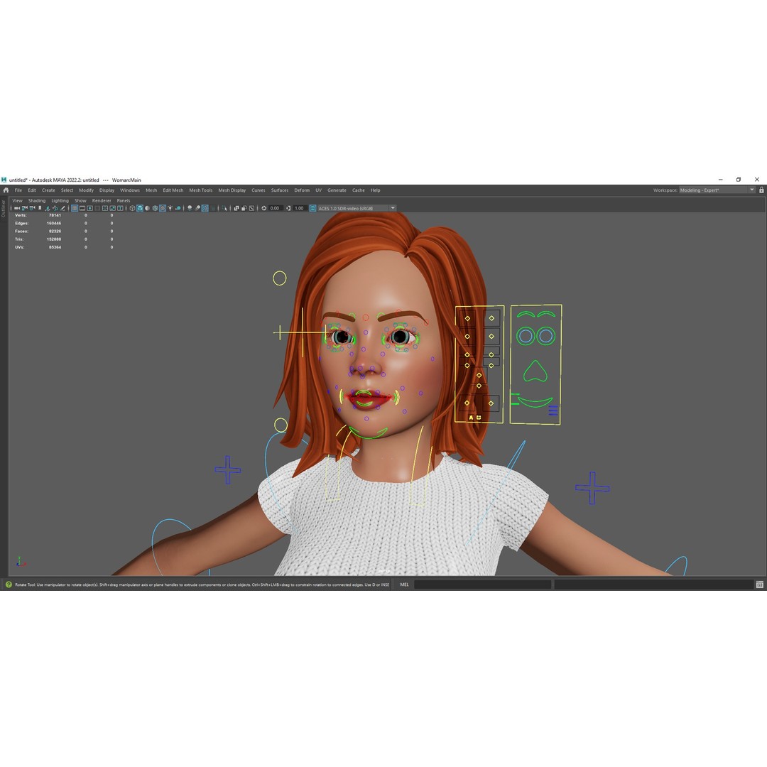 Cartoon Rigged Girl 3D Model – Semi-Realistic Low Poly Character for Animation - View 27