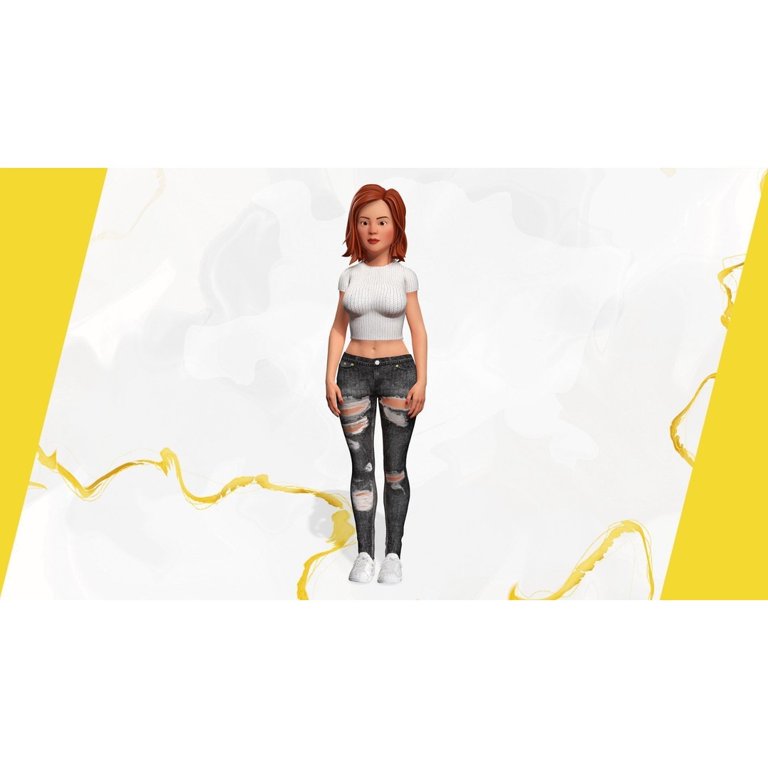 Cartoon Rigged Girl 3D Model – Semi-Realistic Low Poly Character for Animation - View 5