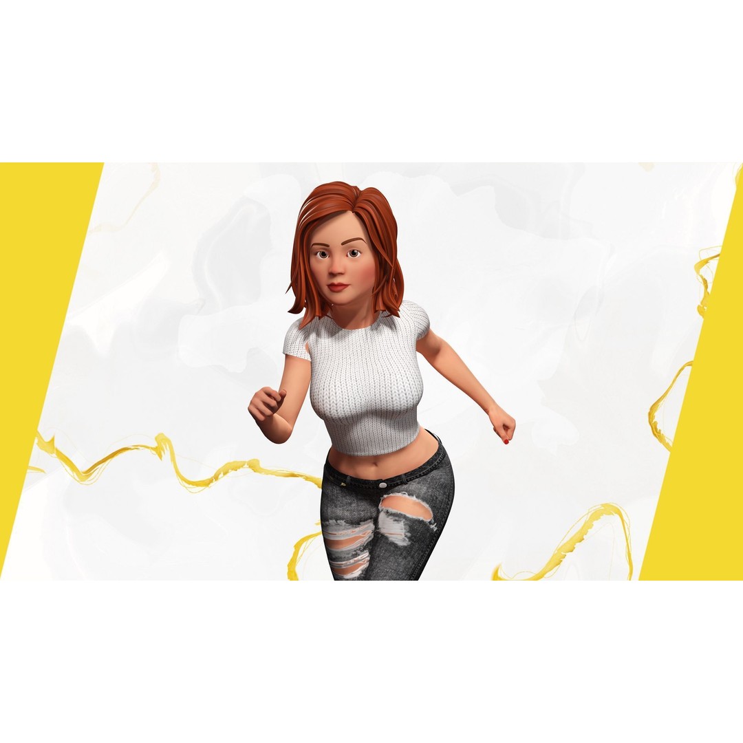 Cartoon Rigged Girl 3D Model – Semi-Realistic Low Poly Character for Animation - View 6