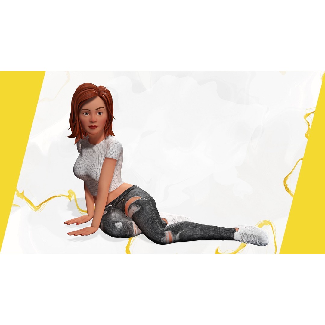 Cartoon Rigged Girl 3D Model – Semi-Realistic Low Poly Character for Animation - View 7