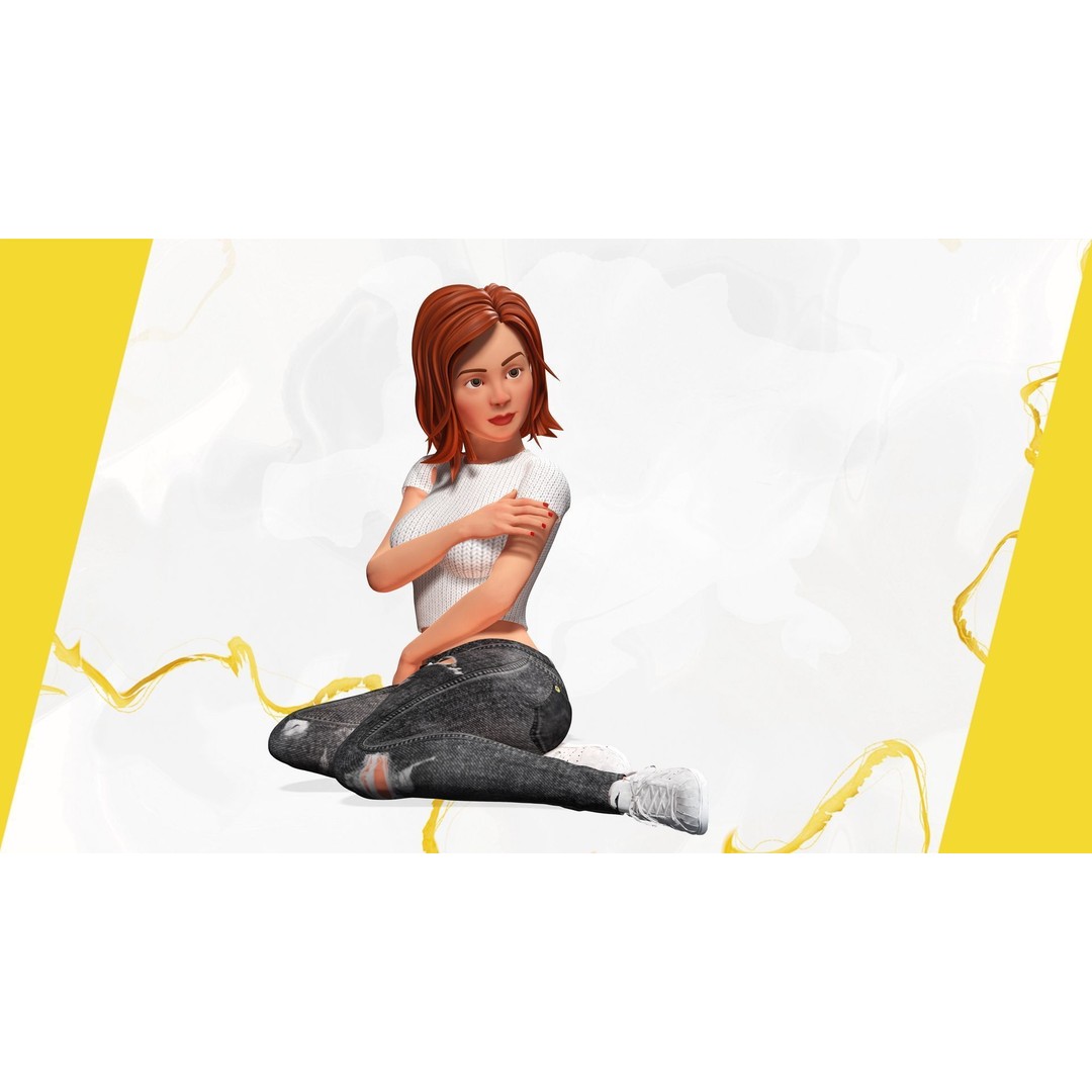 Cartoon Rigged Girl 3D Model – Semi-Realistic Low Poly Character for Animation - View 8