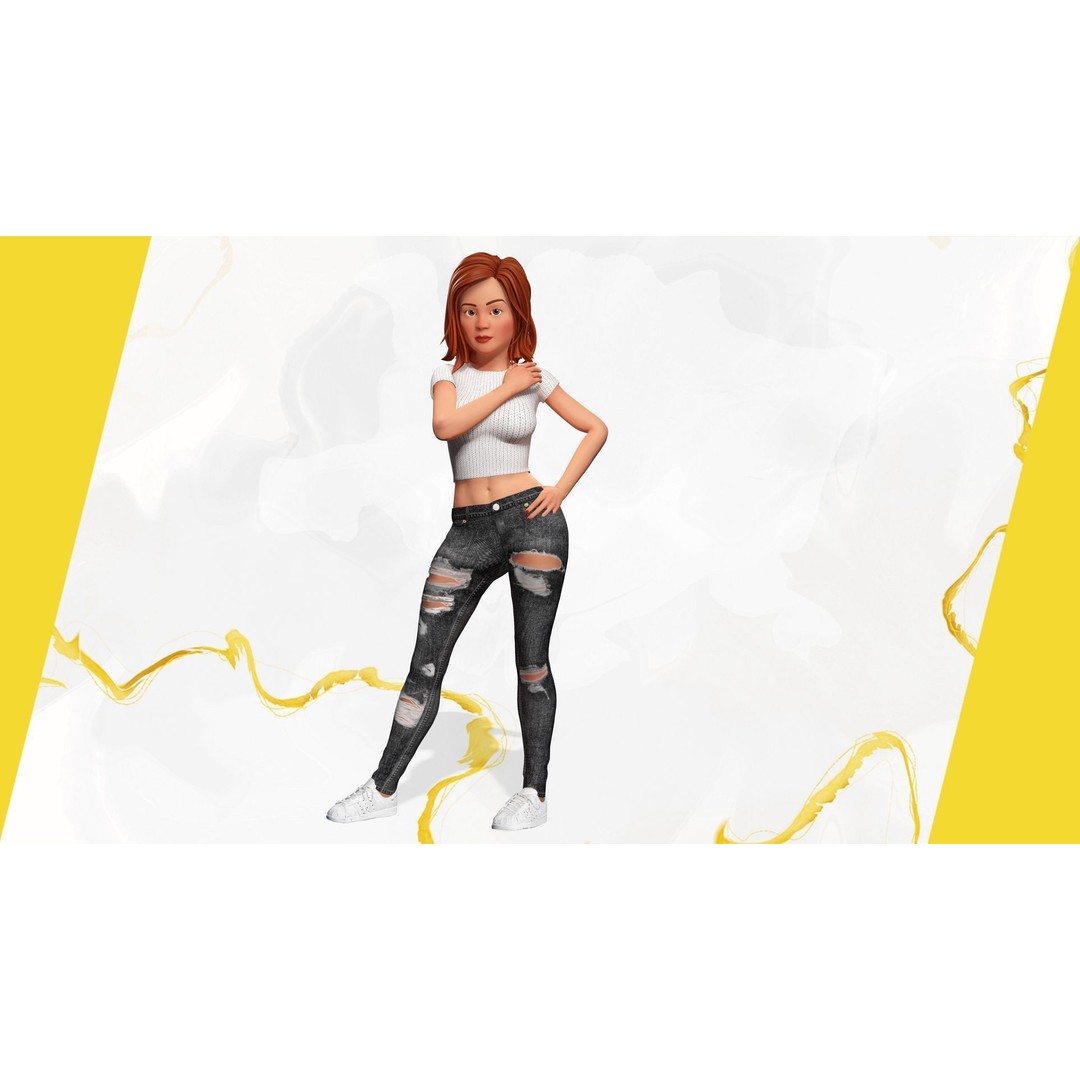 Cartoon Rigged Girl 3D Model – Semi-Realistic Low Poly Character for Animation - View 9