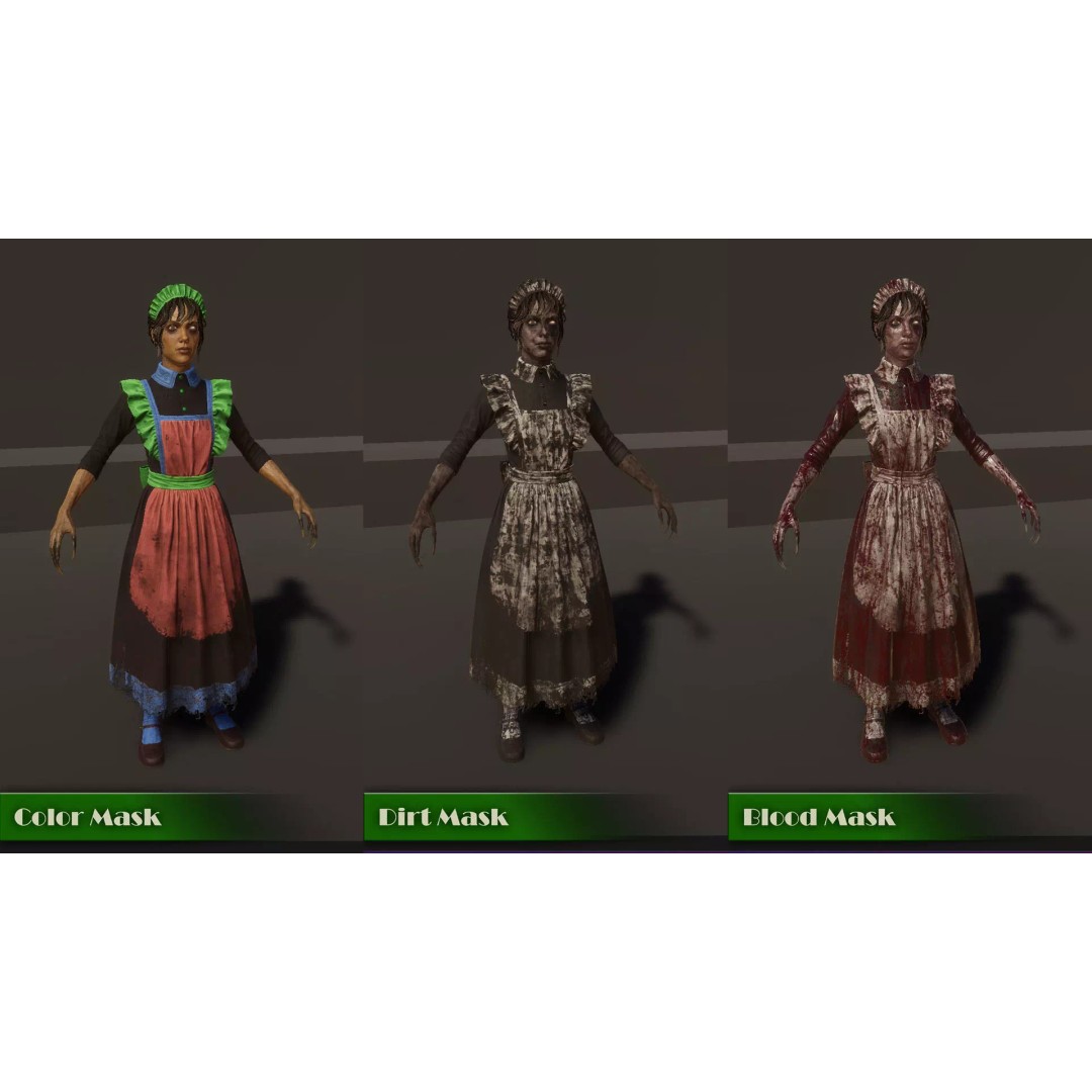 Cursed Maid 3D Model – Low Poly Game Asset, Rigged, FBX, PBR
