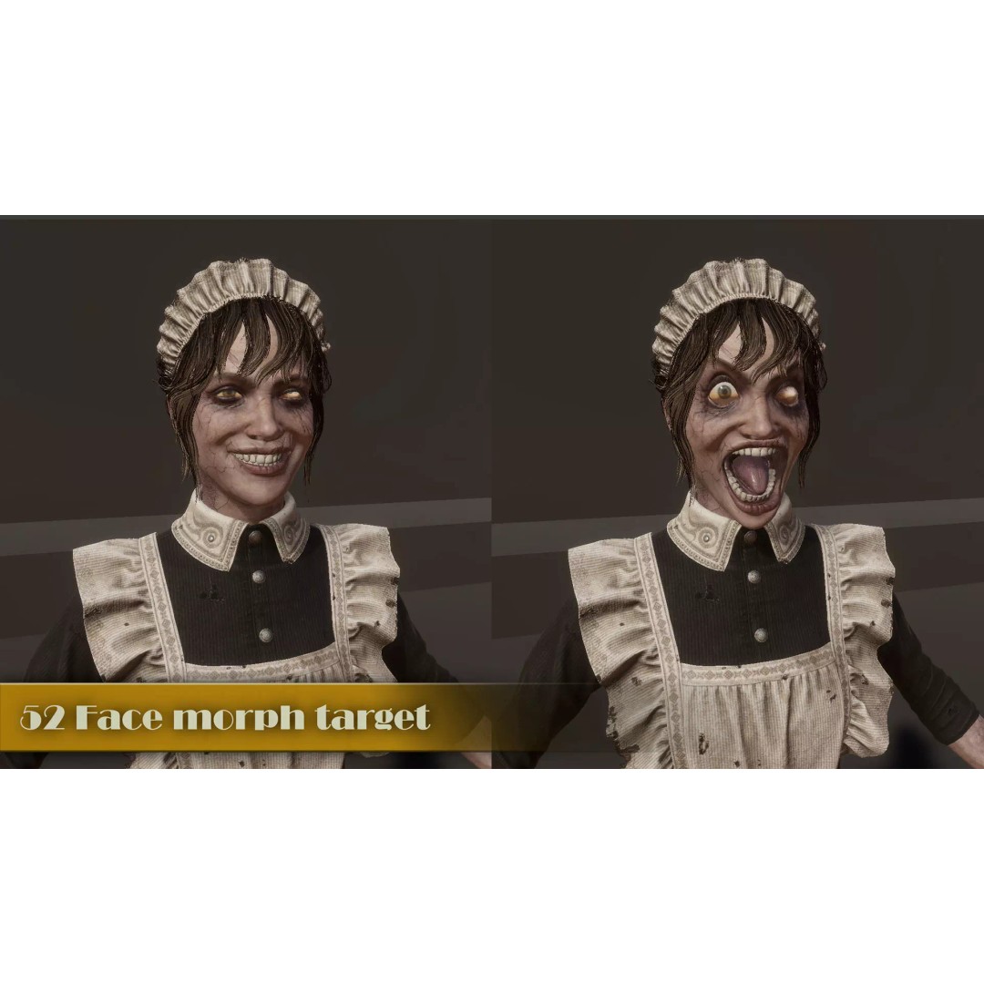 Cursed Maid 3D Model – Low Poly Game Asset, Rigged, FBX, PBR - View 13