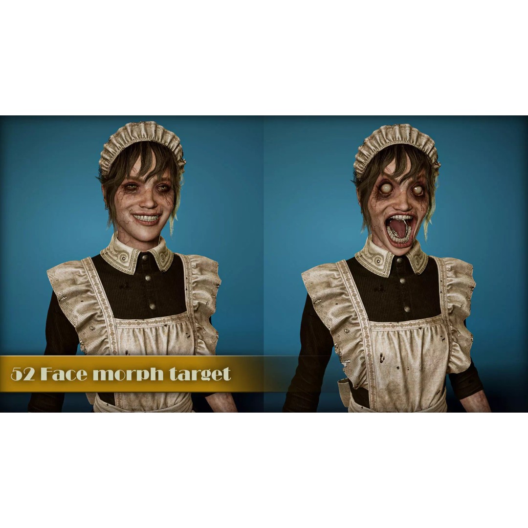 Cursed Maid 3D Model – Low Poly Game Asset, Rigged, FBX, PBR - View 8