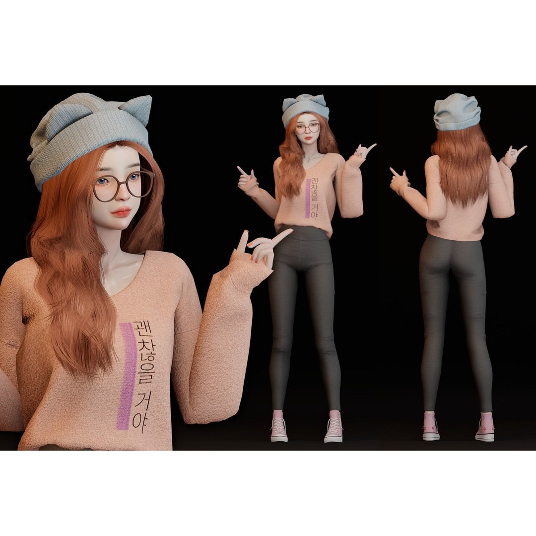 Realistic Girl 3D Model – Low Poly Game Ready Character, FBX - View 3
