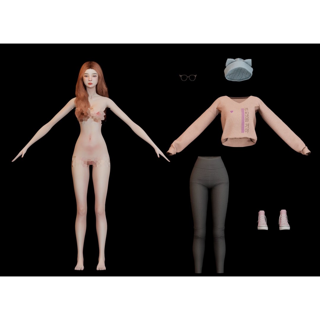 Realistic Girl 3D Model – Low Poly Game Ready Character, FBX - View 4
