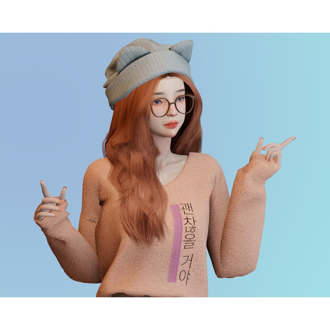 Realistic Girl 3D Model – Low Poly Game Ready Character, FBX - View 5