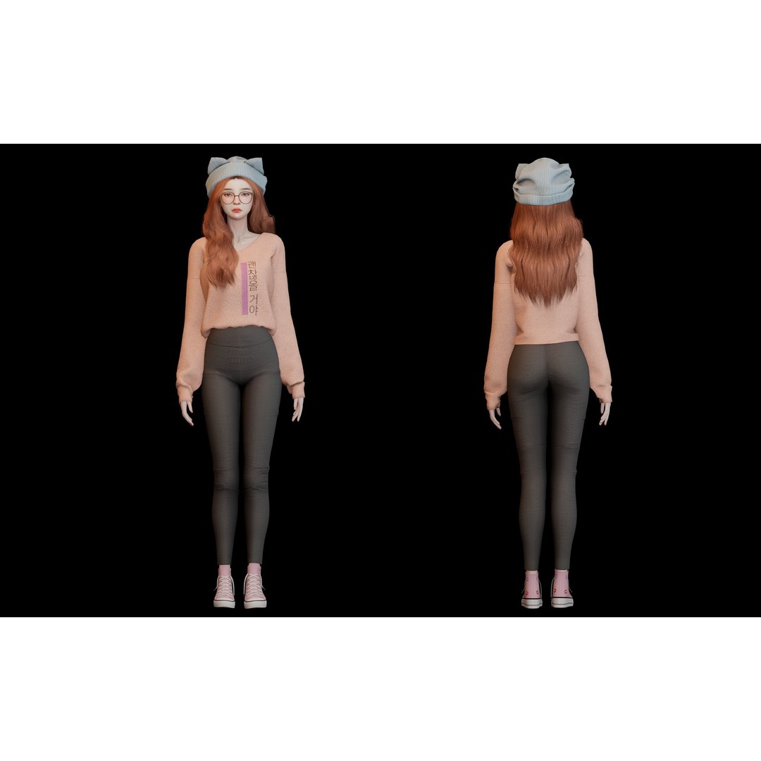Realistic Girl 3D Model – Low Poly Game Ready Character, FBX - View 6