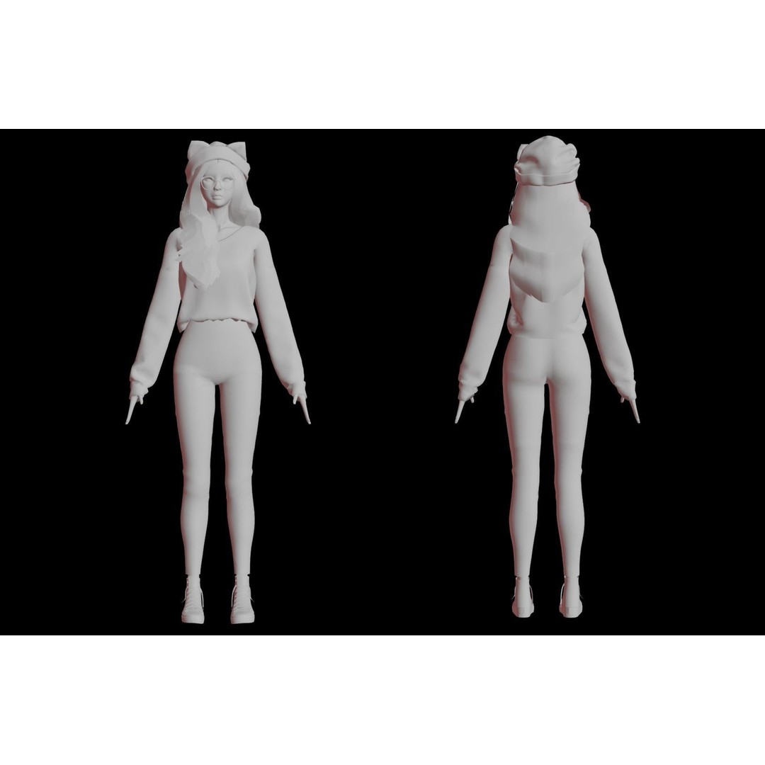 Realistic Girl 3D Model – Low Poly Game Ready Character, FBX - View 8