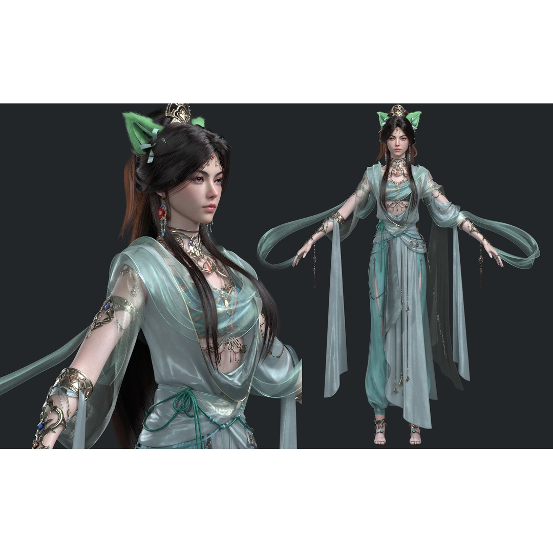 Chinese Girl 3D Model – High Poly Character with PBR Textures - View 3