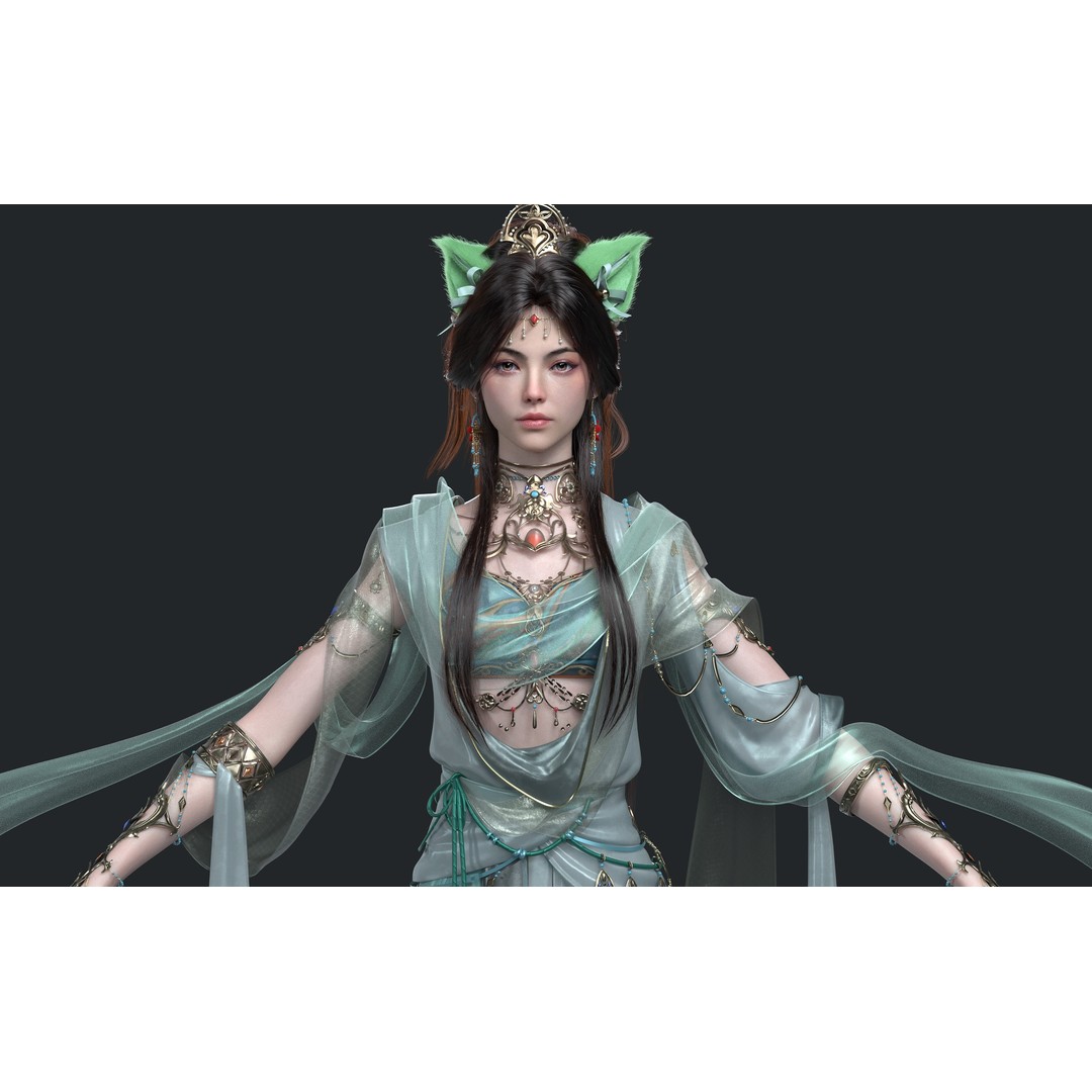 Chinese Girl 3D Model – High Poly Character with PBR Textures - View 9