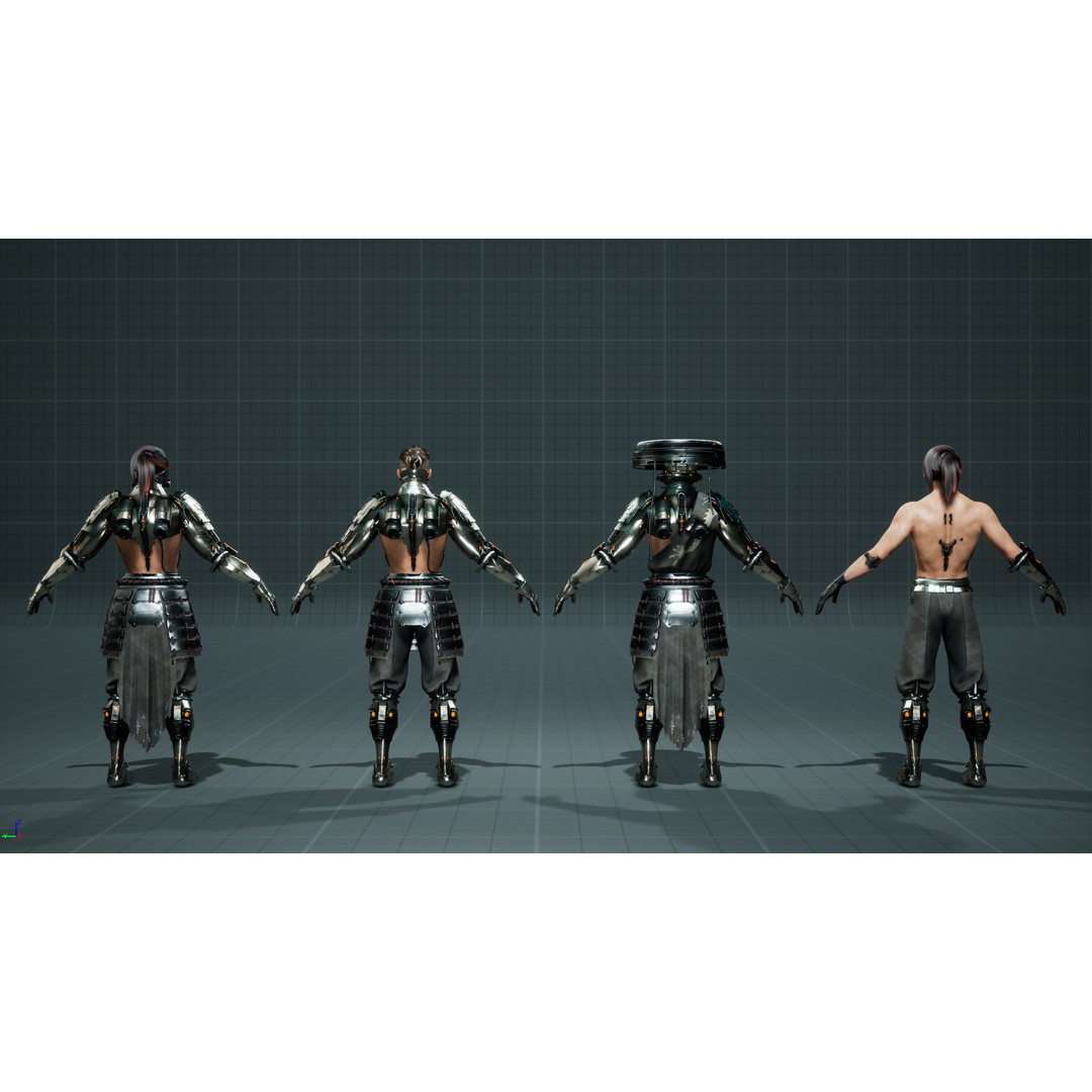 Sci-Fi Samurai 3D Model – Low Poly Game Asset, Rigged, PBR - View 14