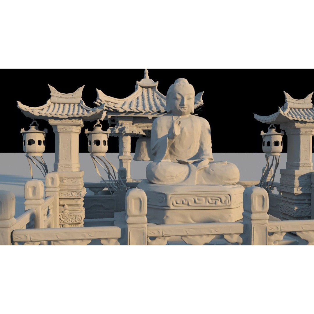 Temple Sculpture 3D Model – Ancient Art Design, FBX Game Asset