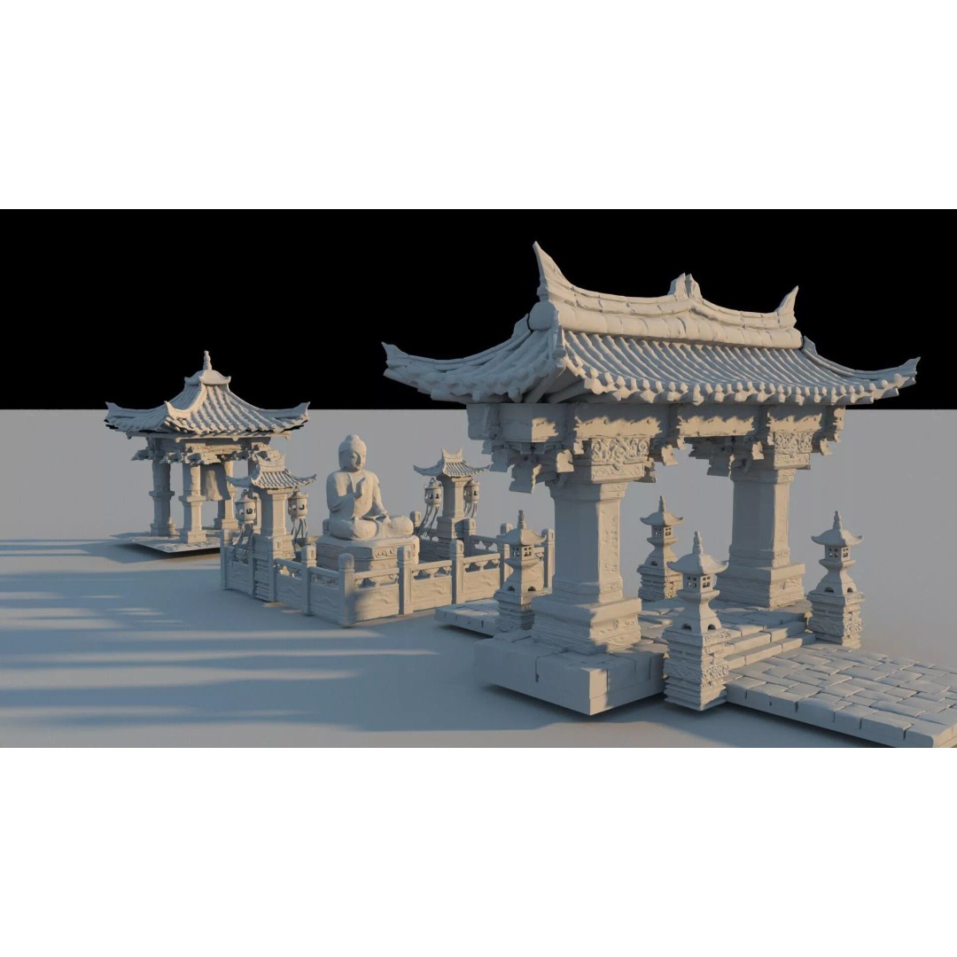 Temple Sculpture 3D Model – Ancient Art Design, FBX Game Asset - View 10