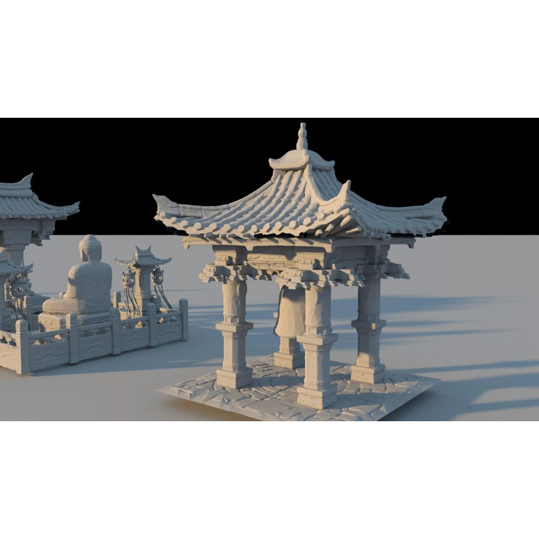 Temple Sculpture 3D Model – Ancient Art Design, FBX Game Asset - View 11