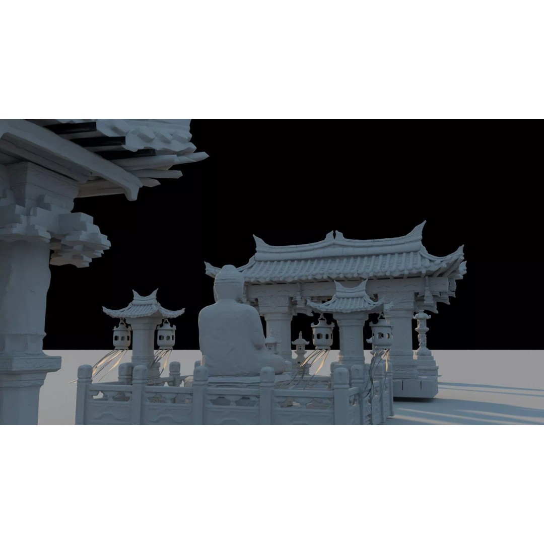 Temple Sculpture 3D Model – Ancient Art Design, FBX Game Asset - View 12