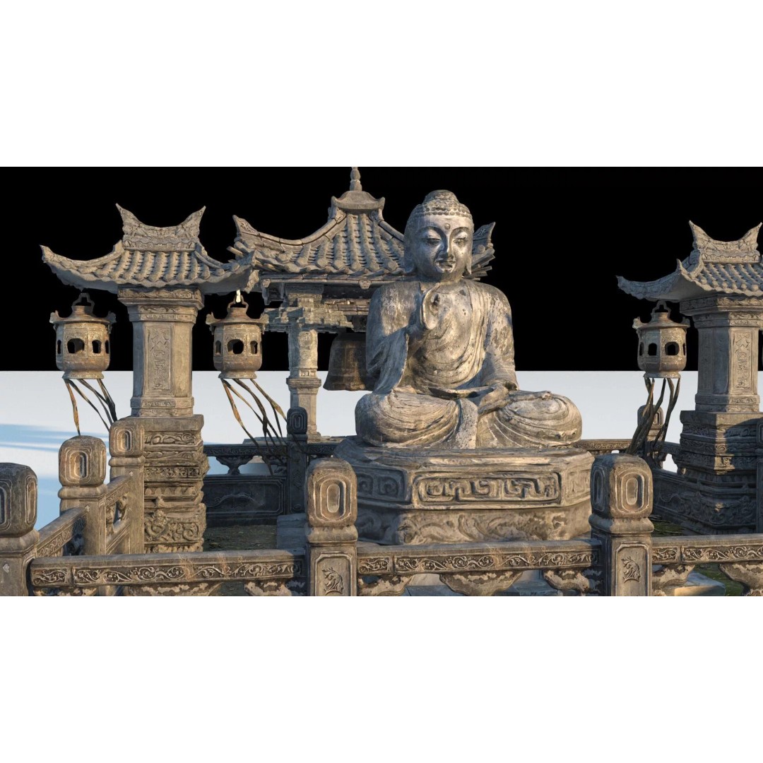 Temple Sculpture 3D Model – Ancient Art Design, FBX Game Asset - View 3