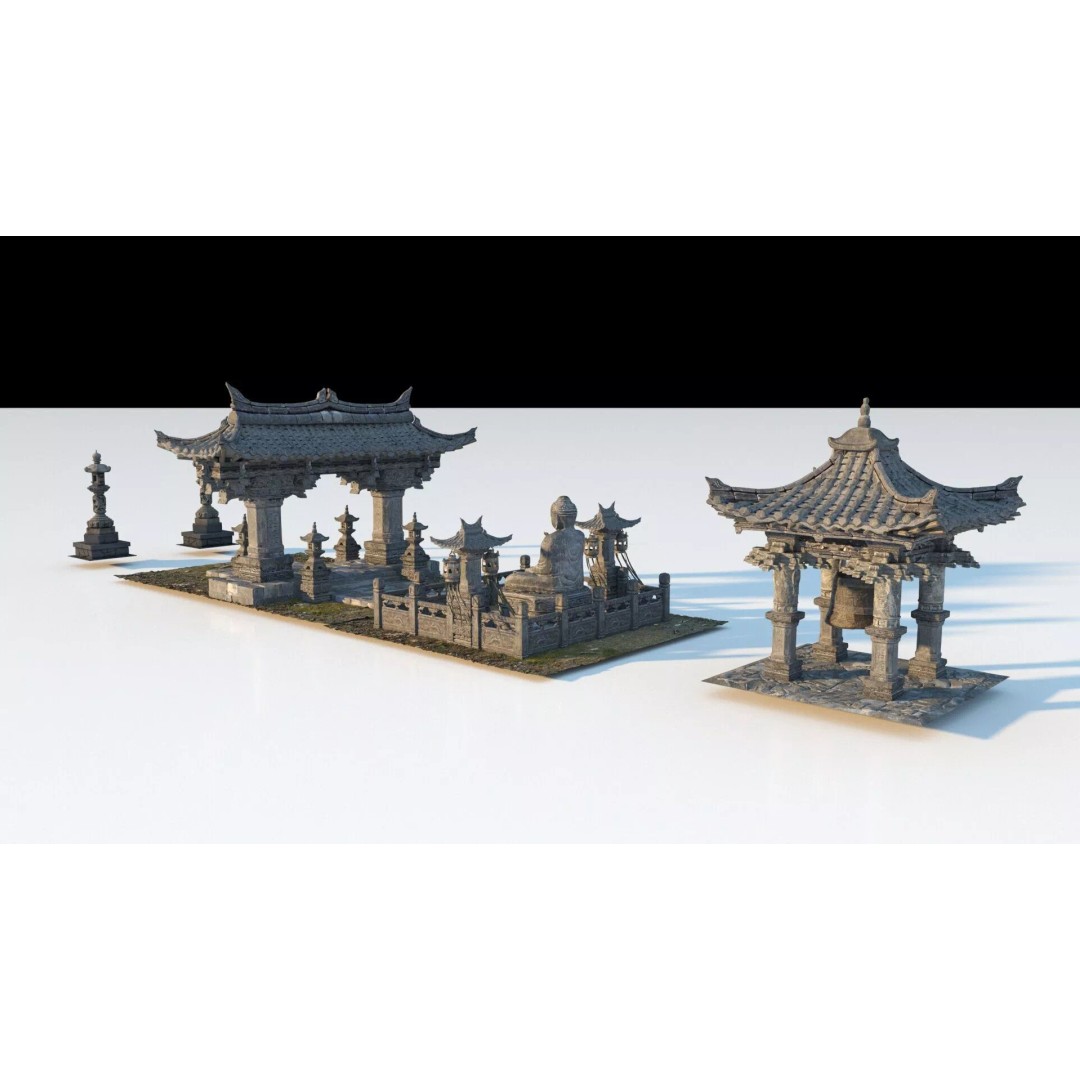 Temple Sculpture 3D Model – Ancient Art Design, FBX Game Asset - View 4