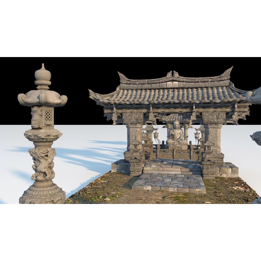 Temple Sculpture 3D Model – Ancient Art Design, FBX Game Asset - View 6