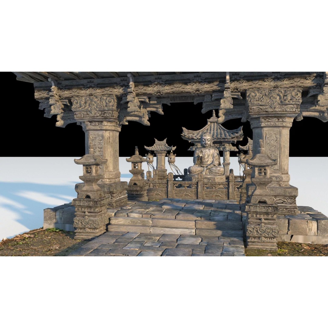 Temple Sculpture 3D Model – Ancient Art Design, FBX Game Asset - View 7