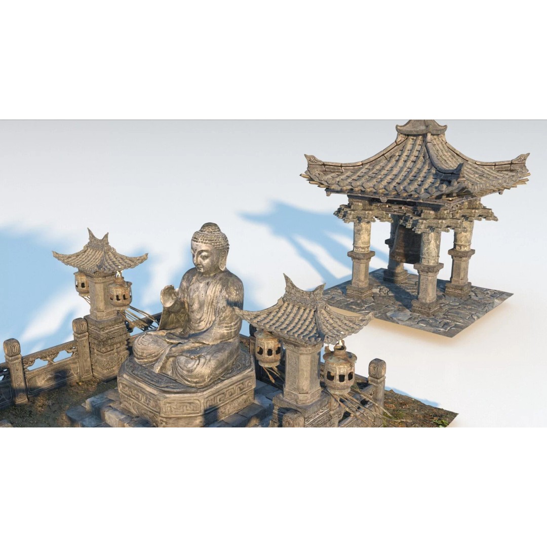 Temple Sculpture 3D Model – Ancient Art Design, FBX Game Asset - View 9