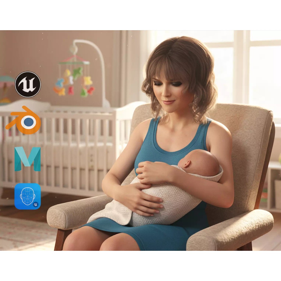 Realistic Mother Woman 3D Model – Low Poly Rigged Character, FBX - View 2