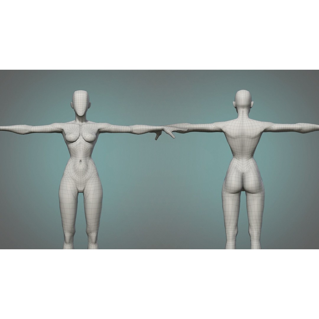 Stylized Male and Female Basemesh 3D Model – Low Poly Character Asset, FBX - View 10
