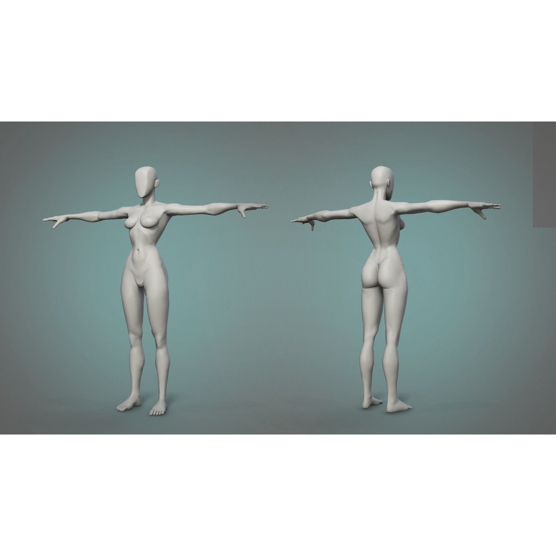Stylized Male and Female Basemesh 3D Model – Low Poly Character Asset, FBX - View 4