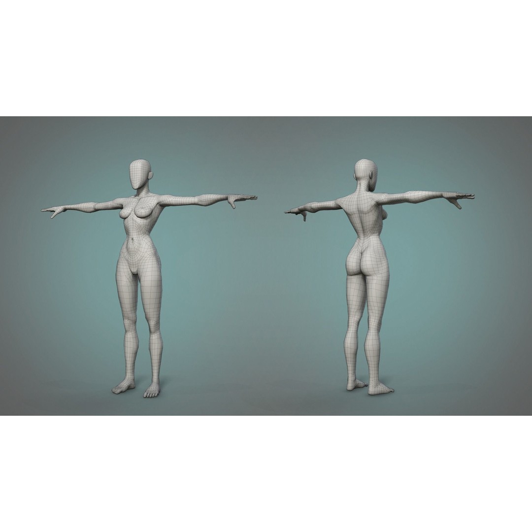 Stylized Male and Female Basemesh 3D Model – Low Poly Character Asset, FBX - View 6