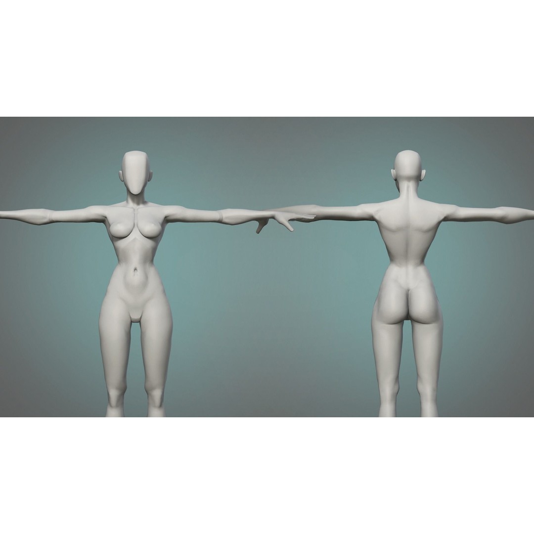 Stylized Male and Female Basemesh 3D Model – Low Poly Character Asset, FBX - View 9