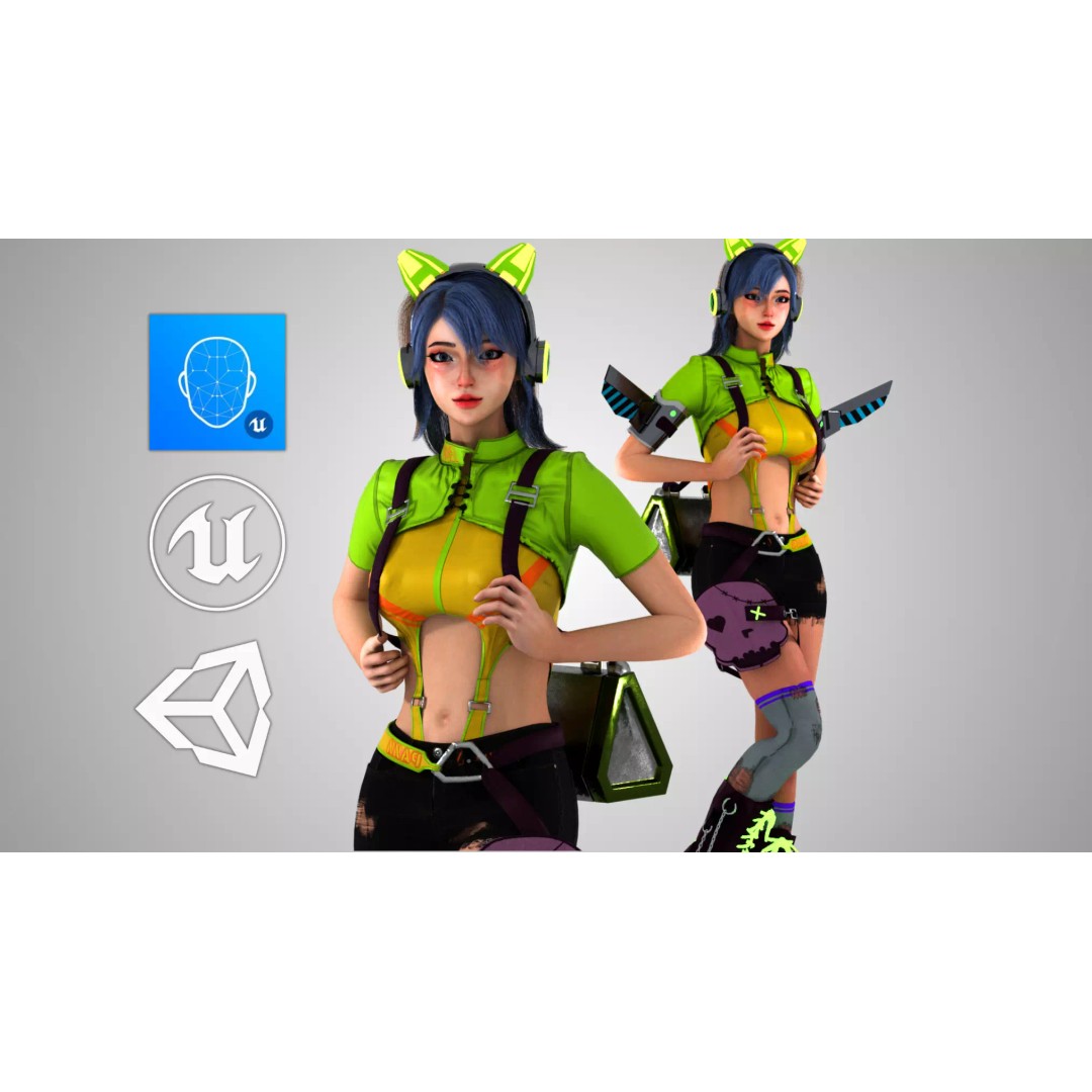Futuristic Girl 3D Model – Game Ready Low-Poly Character, FBX, Blender - View 2